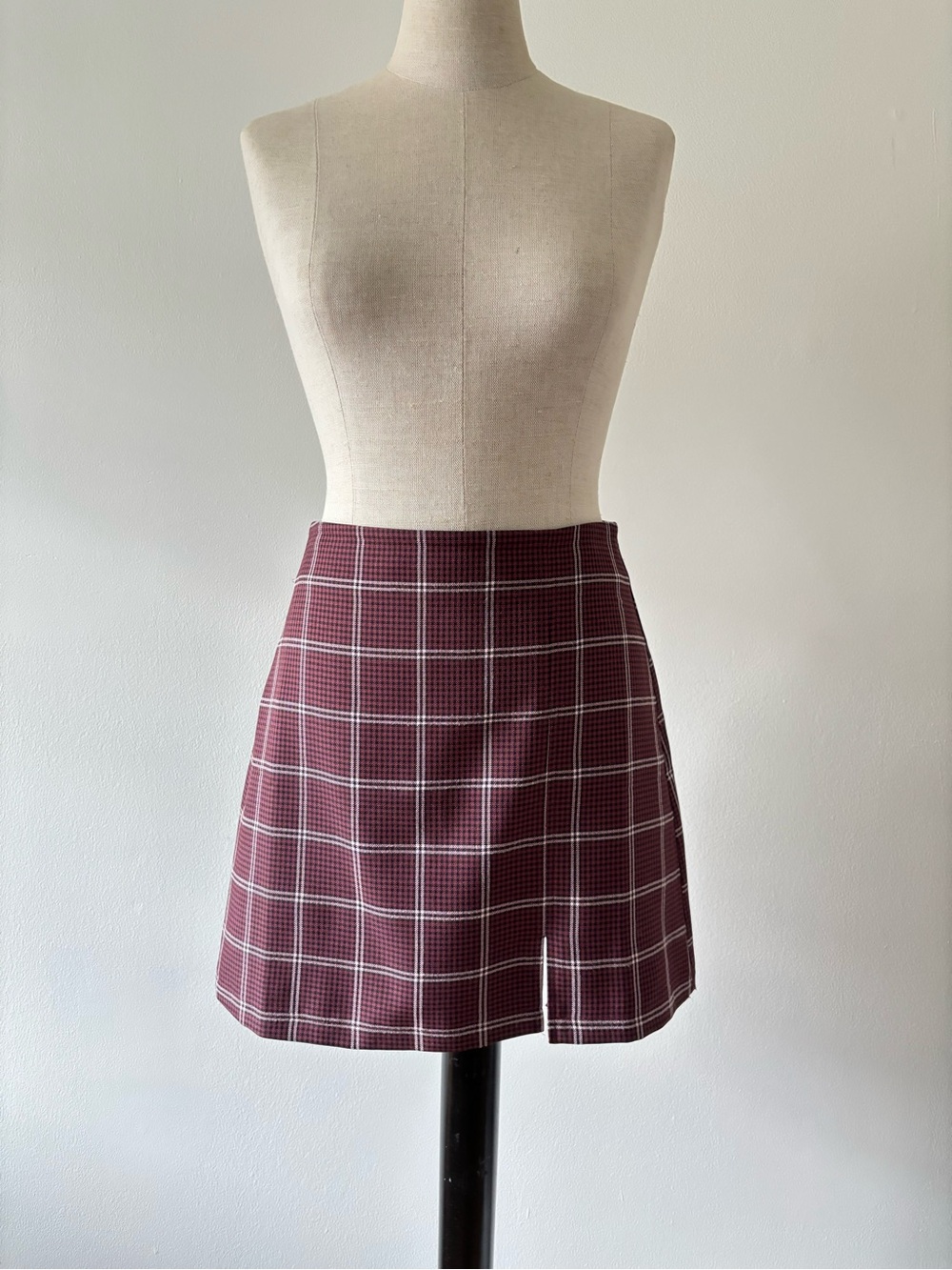 BP Mauve Plaid Mini Skirt with Subtle Front Slit